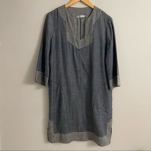 Trina Turk Dresses & Skirts - Trina Turk Carnelian Chambray V-Neck 3/4 Sleeve Mini Dress